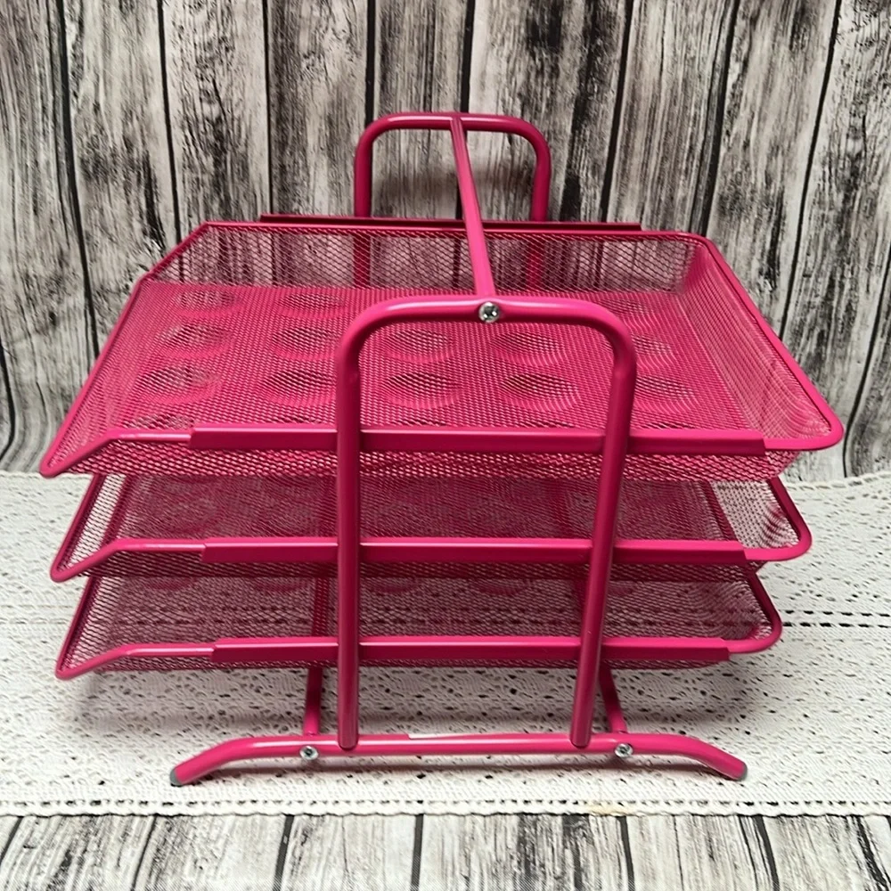 Pink and Gray Mesh Desk Organizer 2 piece set. Organization for papers,pens etc.